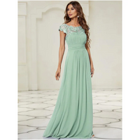 Damen Kleid mit Plissierten Kappenärmeln | Maxi – Mintgrün