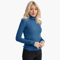 Damen Turtleneck Pullover mit gerippten Bündchen und Saum – Denimblau