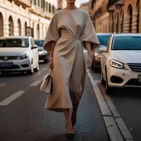 Lauriane - Stilvolles Damenkleid mit Laternenärmeln – Braun
