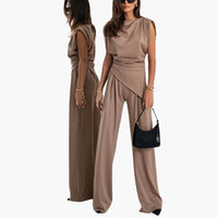 Zweiteiler Damen - Eleganter Hosenanzug mit weitem Bein – Khaki