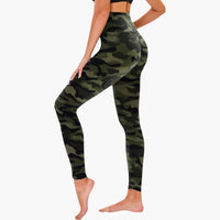 Damen Leggings mit Leopardenmuster und hohem Bund – Oliv