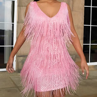 Mégane - Damenkleid mit Fransen für Cocktailabende – Rosa