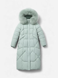 Stepp-Wintermantel mit Kunstfell Kapuze für Damen - knielang – Grün