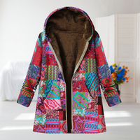 Chantal - Eleganter Mid-Season Mantel – Rot-Türkis-Braun