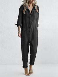 Majia | Damen Lässiger Jumpsuit | Langarm – Schwarz