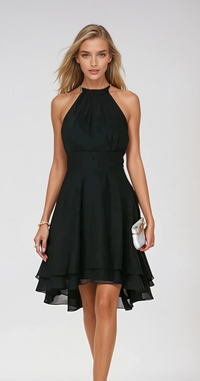 Damen Halter Mini Hochzeitsgast Kleid – Schwarz