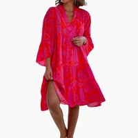 Sommerkleid Für Damen - Luftiges Gelbes Strandkleid mit V-Ausschnitt – Rosa