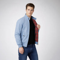 Blouson Jacke für Herren mit Stehkragen und kariertem Innenfutter – Hellblau