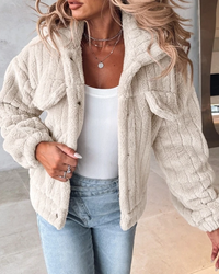 Teddy Damen Jacke Kurz | Kuschelig Stylisch – Beige