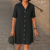 Ria™ | Elegantes langes Hemdblusenkleid – Schwarz