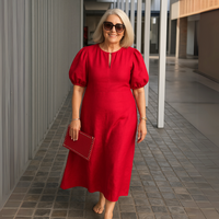 Els™ | Elegantes schlichtes Kleid mit V-Ausschnitt – Rot