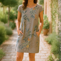 Anja™ | Elegantes Kleid aus Baumwolle und Leinen – Braun