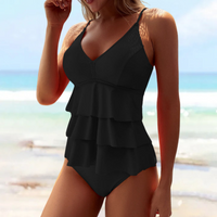 Ria™ | Shapewear-Badeanzug mit Rüschen – Schwarz