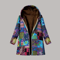 Gemütliche Patchwork-Kapuzenjacke für Frauen – Blau