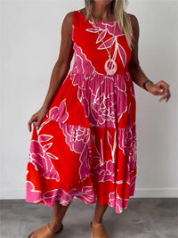 Sena - Sommer Blumenmuster Kleid – Rot