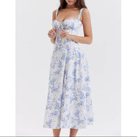 Paula | Exklusives Midi-Kleid mit Korsett – Blau