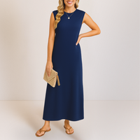 Emma™ | Elegantes langes Anti-Knitter-Kleid – Dunkelblau