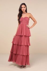 Yana - Elegantes Stufen-Maxi-Kleid – Staubiges Rosa