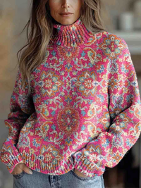 Leonie | Damen Pullover Retro floral modern & elegant – Mehrfarbig