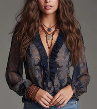 Taviana - Bluse mit weicher Haptik und Rüschen-Details – Marine
