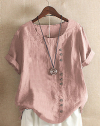 Damen Sommer Blusenshirt | Kurzarm Design mit Knopfleiste – Rosa