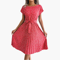 Sommerkleid Damen - Blumenkleid mit Gürtel und Kurzarm – Rot