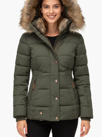 Winterjacke für Damen mit Kunstfellkapuze – Grün