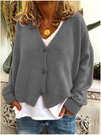 Strickjacke für Damen, Dicker Strick und lässiger Schnitt - Elvarine – Grau