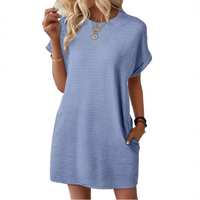 Clariss | Damen T-Shirt Kleid Kurzarm Rundhals Mini Sommer – Hellblau