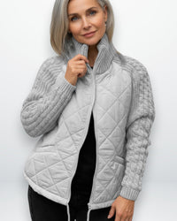 Stepp Strickjacke für Damen mit geripptem Kragen – Grau