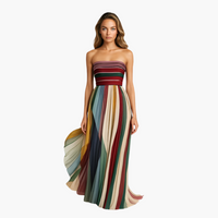 Maxikleid für Damen - Trägerlos, bunt gestreift & elegant – Mehrfarbig