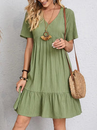Sophie Casual Kleid | Stilvolles Sommer-V-Ausschnitt-Minikleid – Grün