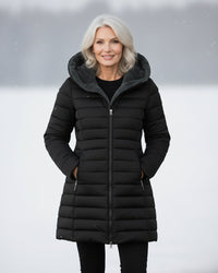 Oksiana – Fleece Gefütterter Puffer Mantel – Schwarz