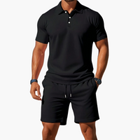 Leichtes Sommer Polo Set Herren - Kurzarmshirt & passende Shorts – Schwarz