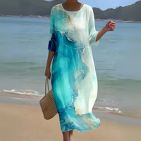 Miranda™ | Stilvolles Blumenkleid – Blau und Weiß