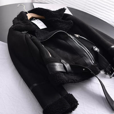 Geneviev | Bequemer Damen-Wintermantel aus Wildleder mit verstellbarem Gürtel und Fleece-Futter