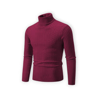 Klassischer Rollkragenpullover für Herren mit Rippstruktur – Weinrot