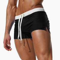 Kurze Badehose für Herren – Enganliegend mit Kordelzug – Schwarz