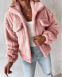 Warmer Damen-Teddy-Mantel | Kurz – Rosa