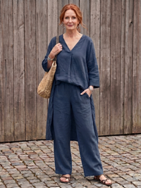 Onyx | Weites Tunika-Oberteil mit weitem Hosen-Set – Marine