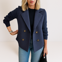 Martine™ -  Elegante Jacke mit Gestrickten Ärmeln – Blau