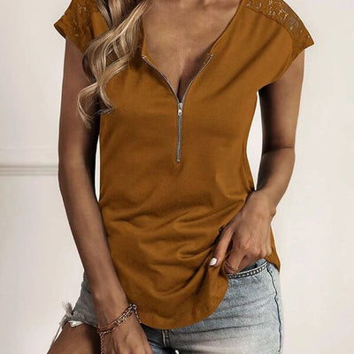 Damen-T-Shirt mit Spitze und Reißverschluss