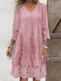 Nora | Damen Boho Blumen-Tunika Kleid mit Spitzenärmeln – Rosa