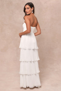 Yana - Elegantes Stufen-Maxi-Kleid – Weiß
