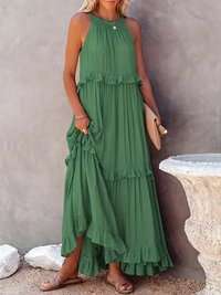 Madelyn | Bohemian Ruffled Maxi Dress – Grün