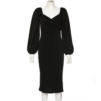Heidi Mode | Ein-Wort-Schulter rückenfreies schlankes Kleid – schwarz