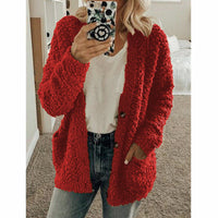 Teddy Damen Fleecejacke Mit Kapuze | Flauschiger Wintermantel – Rot
