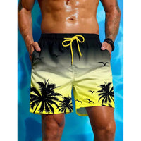 Badeshorts Mit Palmen Print Für Herren | Atmungsaktiv – Gelbgrün