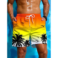 Badeshorts Mit Palmen Print Für Herren | Atmungsaktiv – Orange