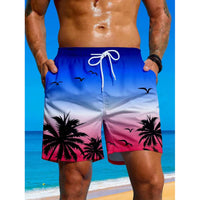 Badeshorts Mit Palmen Print Für Herren | Atmungsaktiv – Rosa Blau